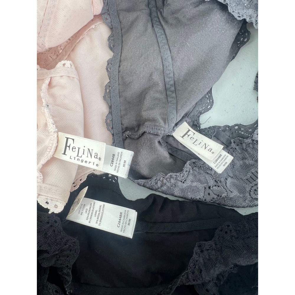 Felina Women Size M Floral Lace Racerback Bralettes Black Pink Gray Lot - Picture 2 of 16